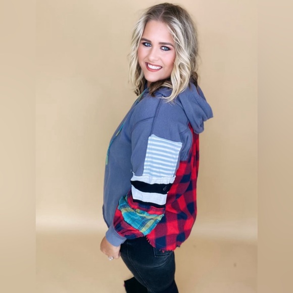 New Easel Ash Hoodie with Plaid Accents Relaxed Fit Size Large HTF - Picture 3 of 9